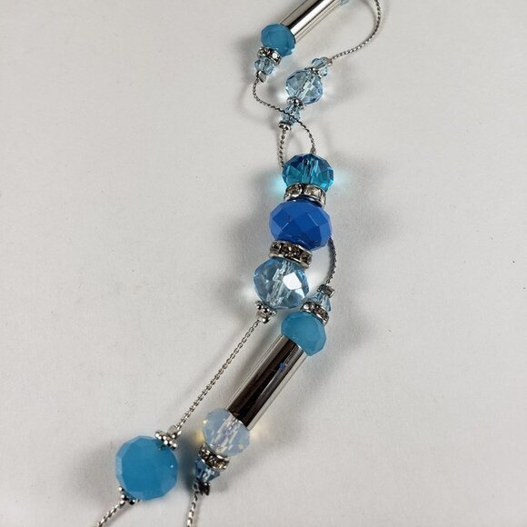 💙 Elegant Blue Beaded Necklace & Earrings Set – Silver-Tone Accents – Jewelry - Picture 5 of 8